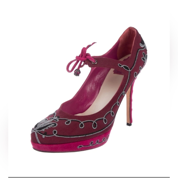 Christian Dior Grosgrain Embroidered Round-toe Platform Pumps 39 - Picture 5 of 8